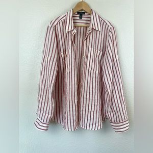 Lauren Ralph Lauren Long Sleeve Red Stripes 100% Linen Size Large